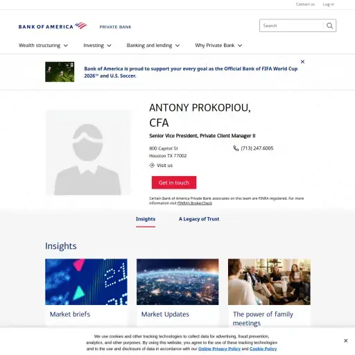 Bank of America Private Client Advisor ANTONY PROKOPIOU