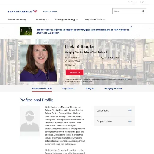 Bank of America Private Client Advisor Linda Riordan