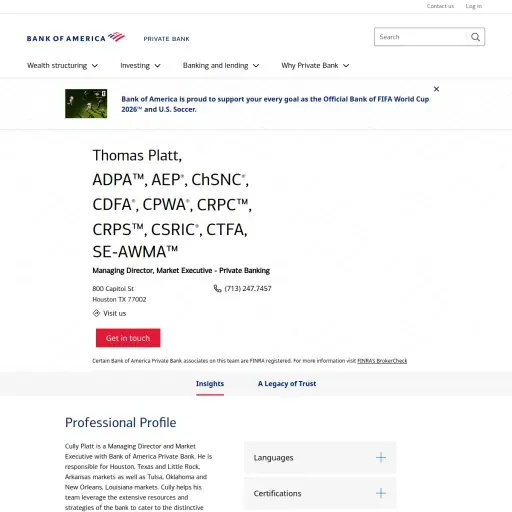 Bank of America Private Client Advisor Thomas Platt