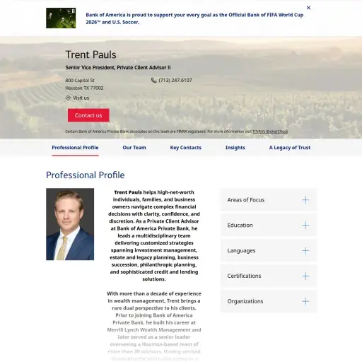 Bank of America Private Client Advisor Trent Pauls