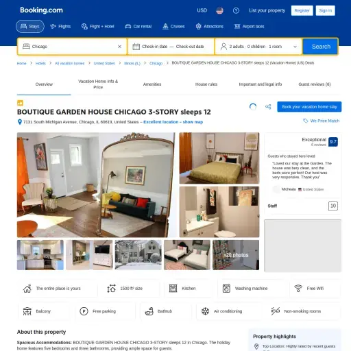 BOUTIQUE GARDEN HOUSE CHICAGO 3-STORY sleeps 12