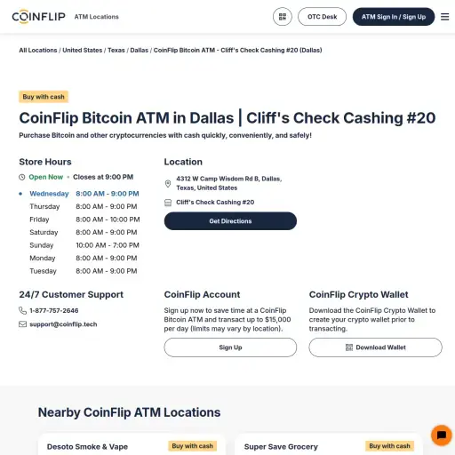 CoinFlip Bitcoin ATM - Cliff's Check Cashing #20 (Dallas)