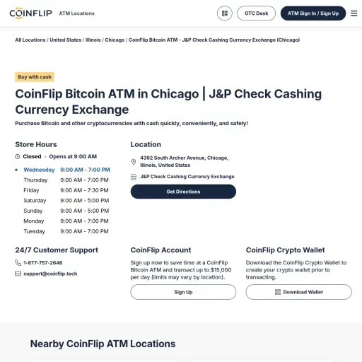 CoinFlip Bitcoin ATM - J&P Check Cashing Currency Exchange (Chicago)