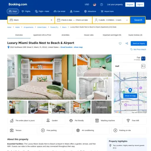 Luxury Miami Studio Next to Beach & Airport